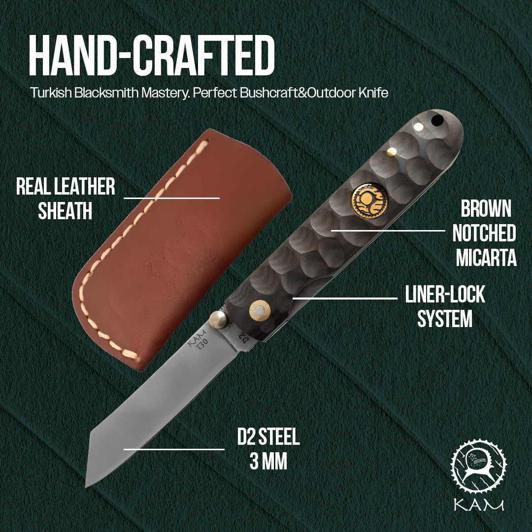 Kam Knife - T30 - D2 Steel - Katsu Brown Handle - Pocket Knife