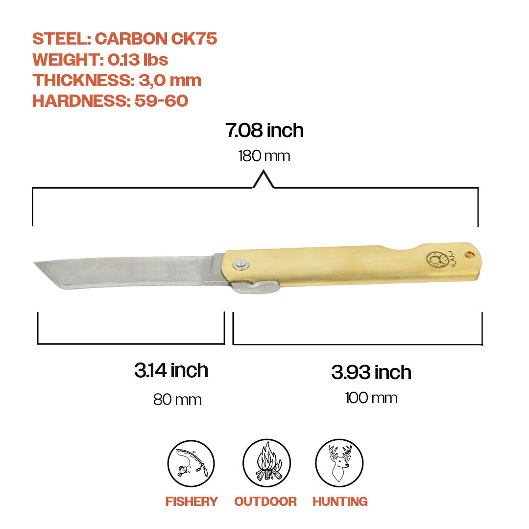 Kam Knife – HIGO - Traditional Carbon Steel - Brass Handle - Pocket Knife