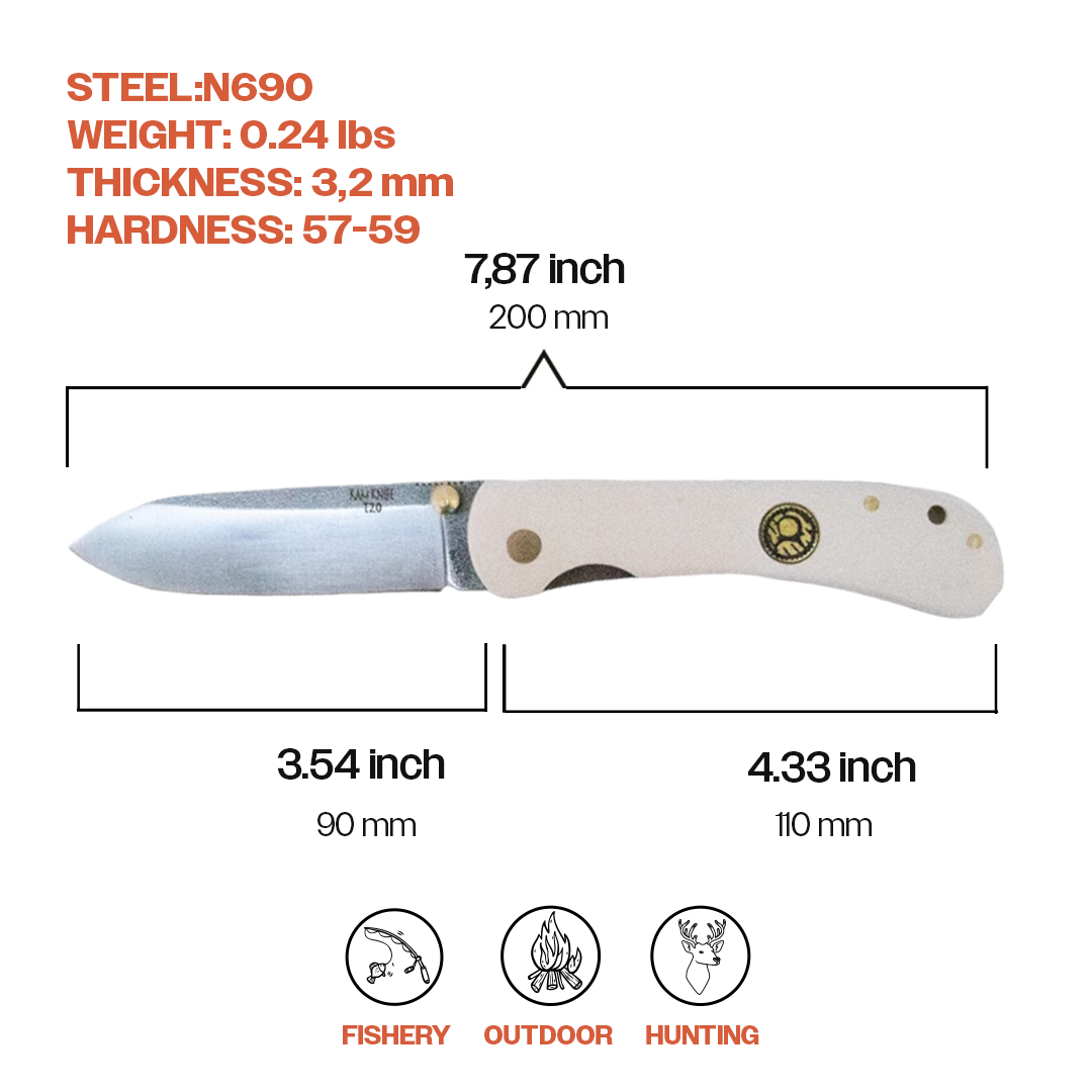 Kam Knife - T20 - N690 Steel - White Handle - Pocket Knife
