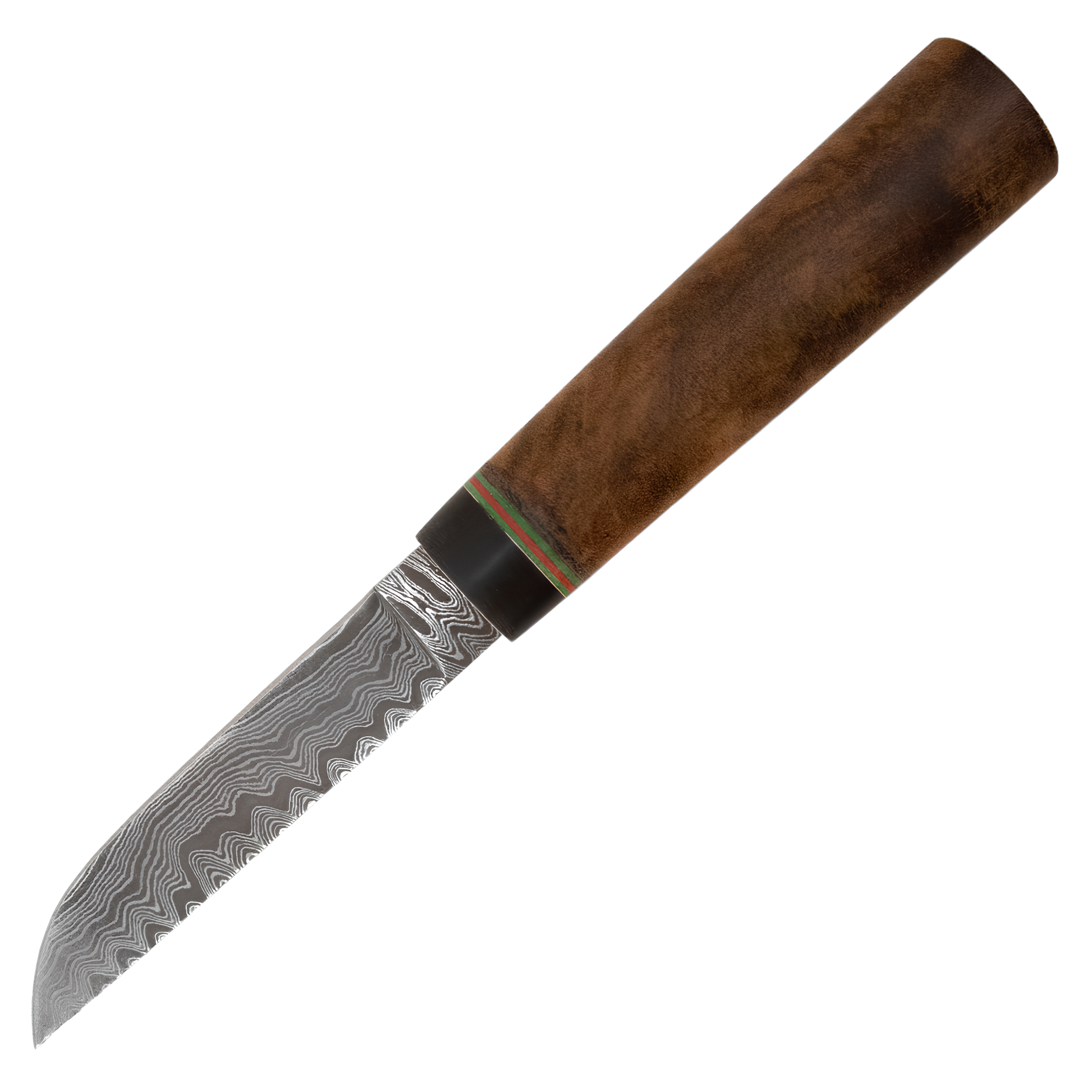 Kam Knife - P10 - Damascus Steel - Maun Wood G Micarta Handle - Fixed Blade Flat