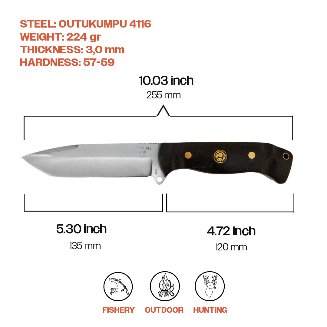 Kam Knife – A30 - 4116 Steel - Black Handle - Fixed Blade
