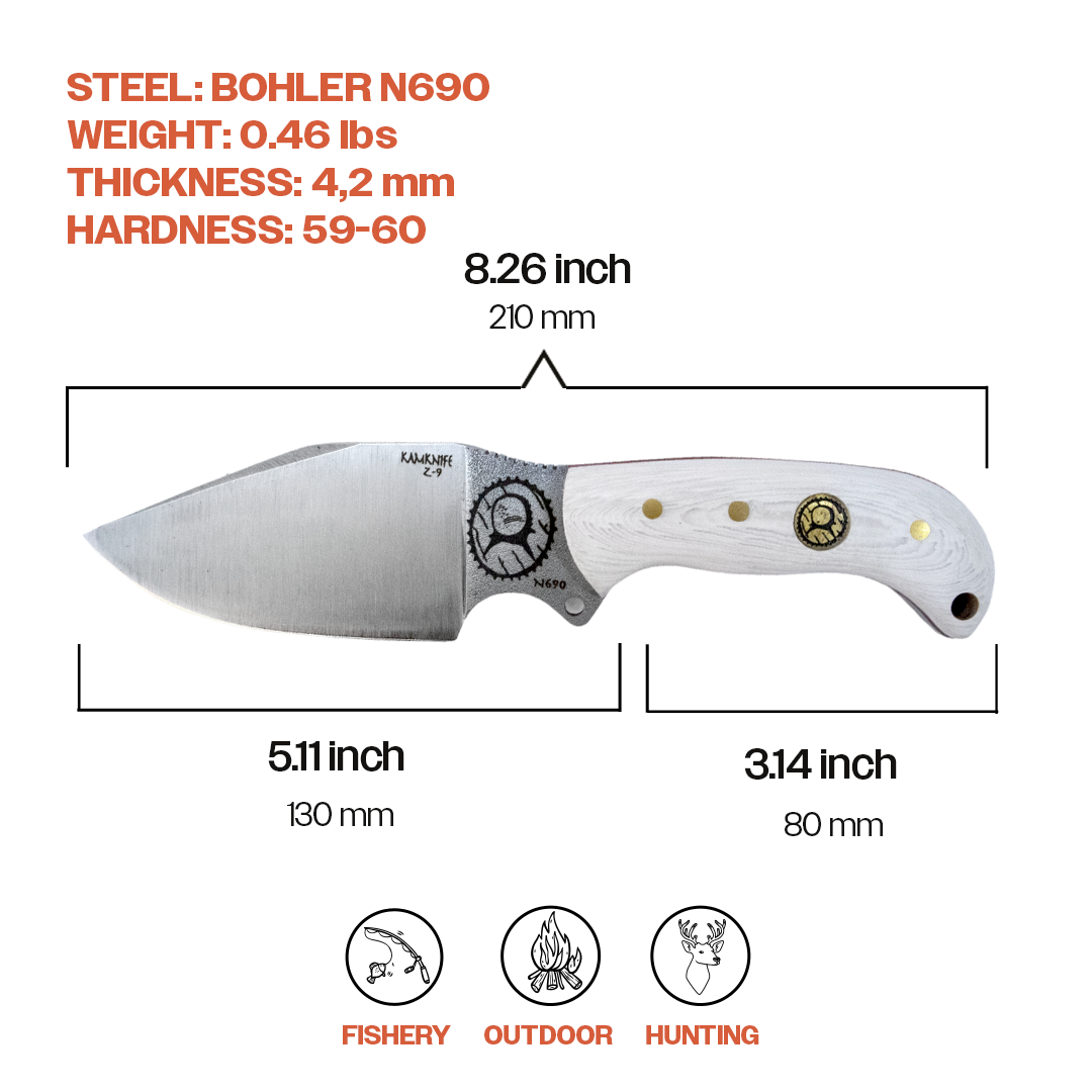 Kam Knife - Z9 - N690 Steel - White Handle - Fixed Blade