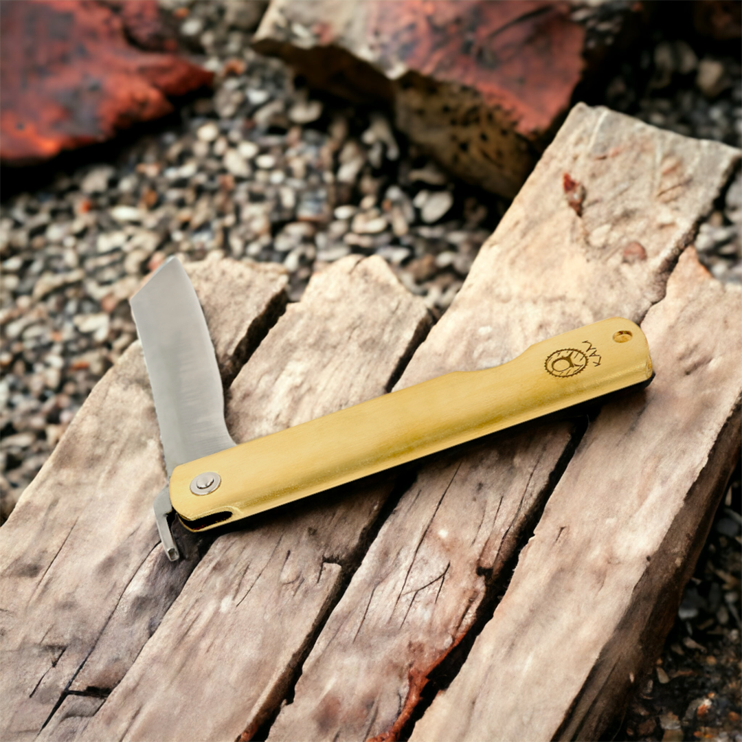 Kam Knife – Higo Knife CK75 Carbon Steel; Camping Knife with 3.14" Blade; Brass Handle Hunting Knife; Survival EDC Knife; Perfect for Outdoors and Carving - Kam Knife US