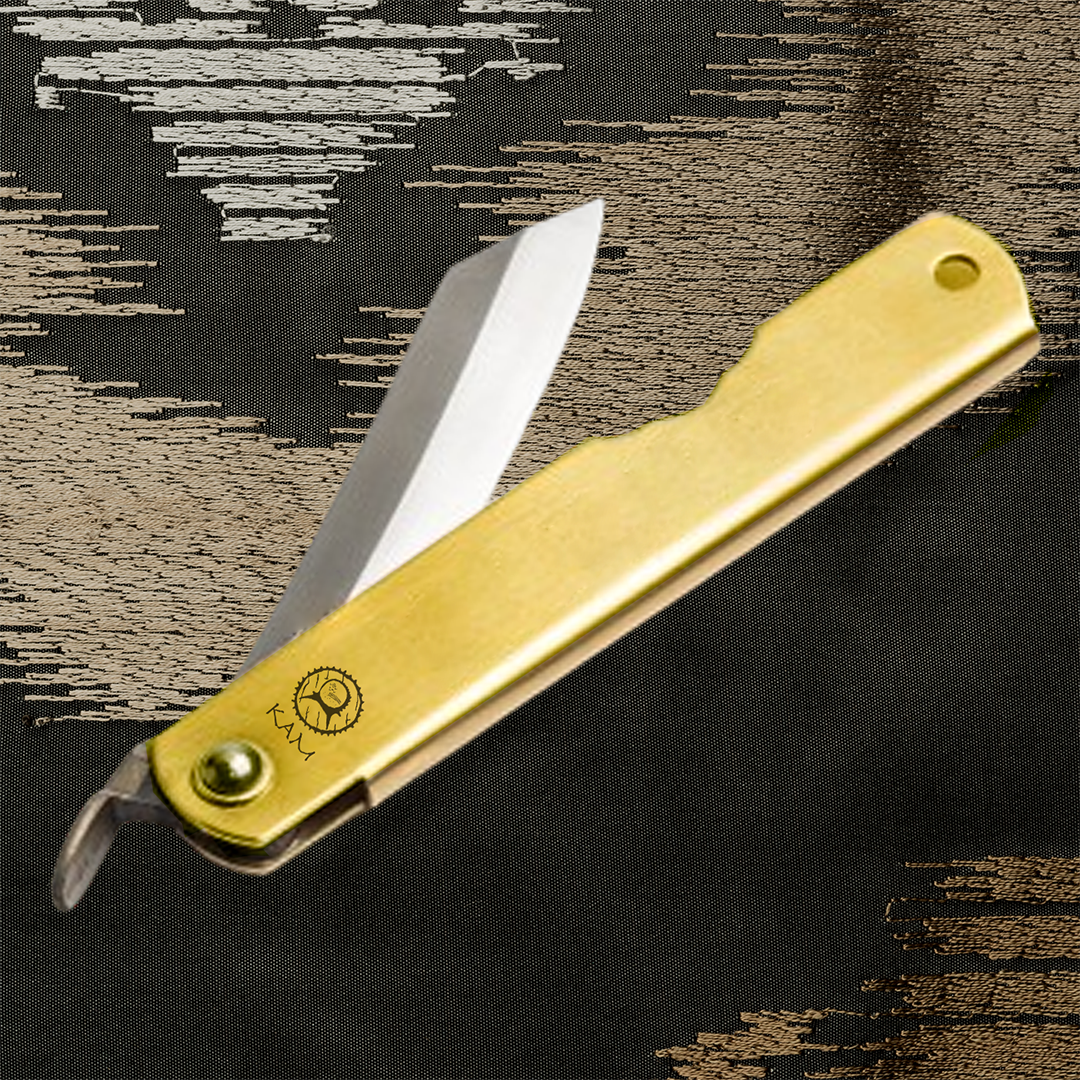 Kam Knife – Higo Knife CK75 Carbon Steel; Camping Knife with 3.14" Blade; Brass Handle Hunting Knife; Survival EDC Knife; Perfect for Outdoors and Carving - Kam Knife US