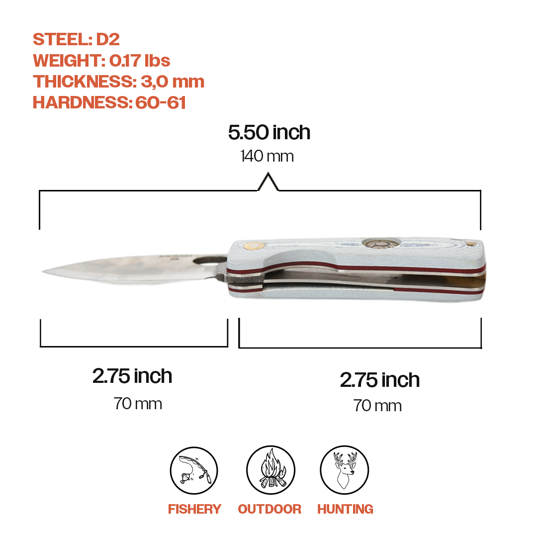 Kam Knife - J10 - D2 Steel - Jean Handle - Pocket Knife