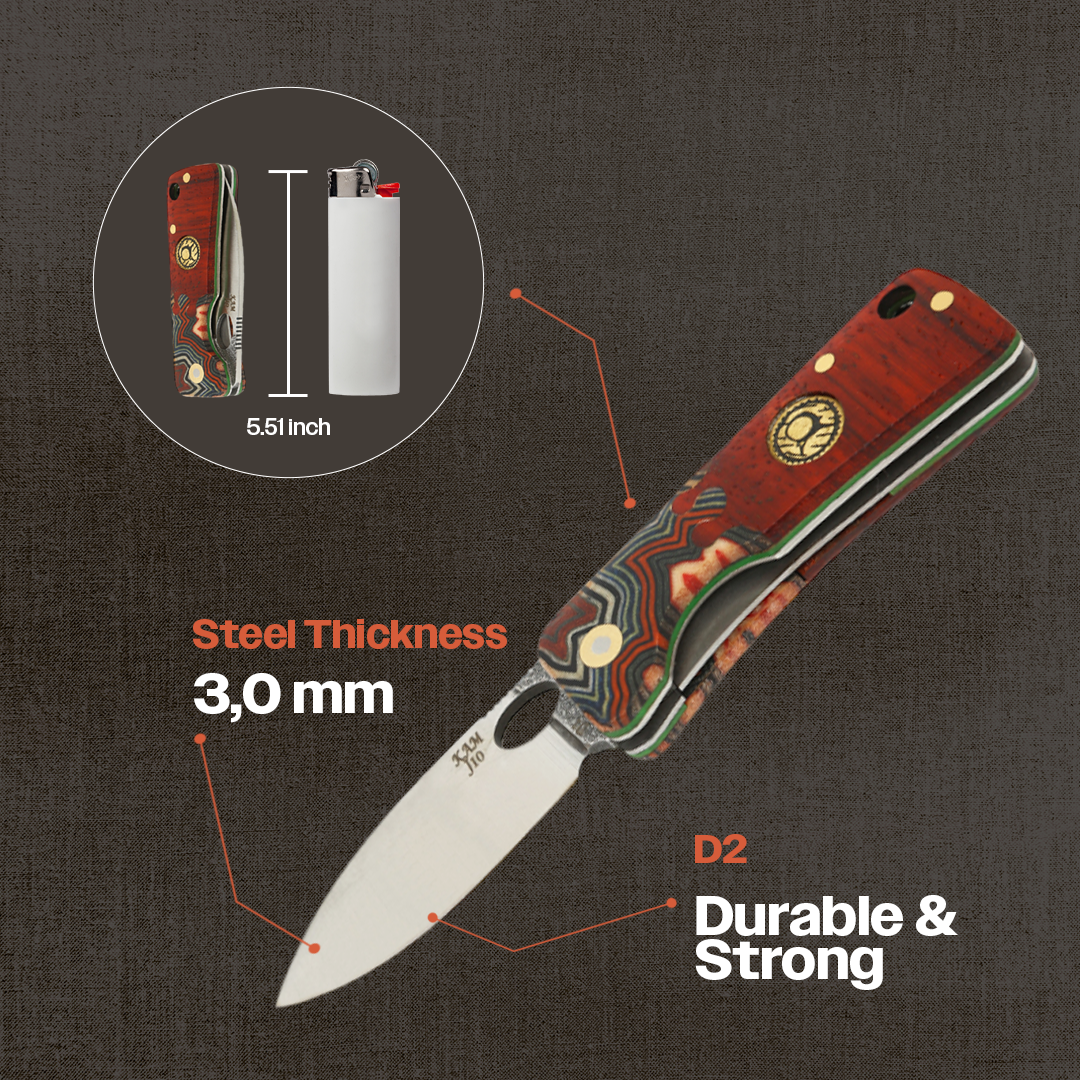 2.75 Closed Mini Folding Pocket Knife Red Wood Handle for