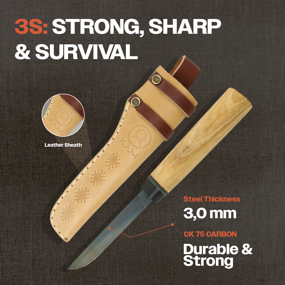 Kam Knife – Puukko Knife CK75 Carbon Steel; Camping Knife with 4.33" Blade; Acacia Wood Handle Hunting Knife; Survival EDC Knife; Perfect for Outdoors and Carving - Kam Knife US