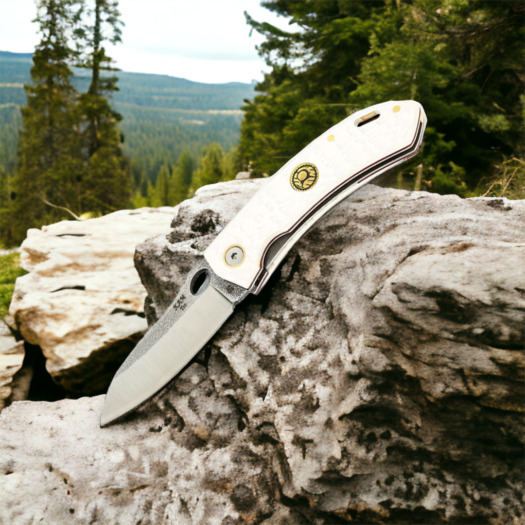 Kam Knife - Folding Knife Stainless Steel D2 with 3.14" Blade EDC Knife; White Handle Camping Knife; Small Hunting Knife Perfect for Outdoors and Hiking - Kam Knife US