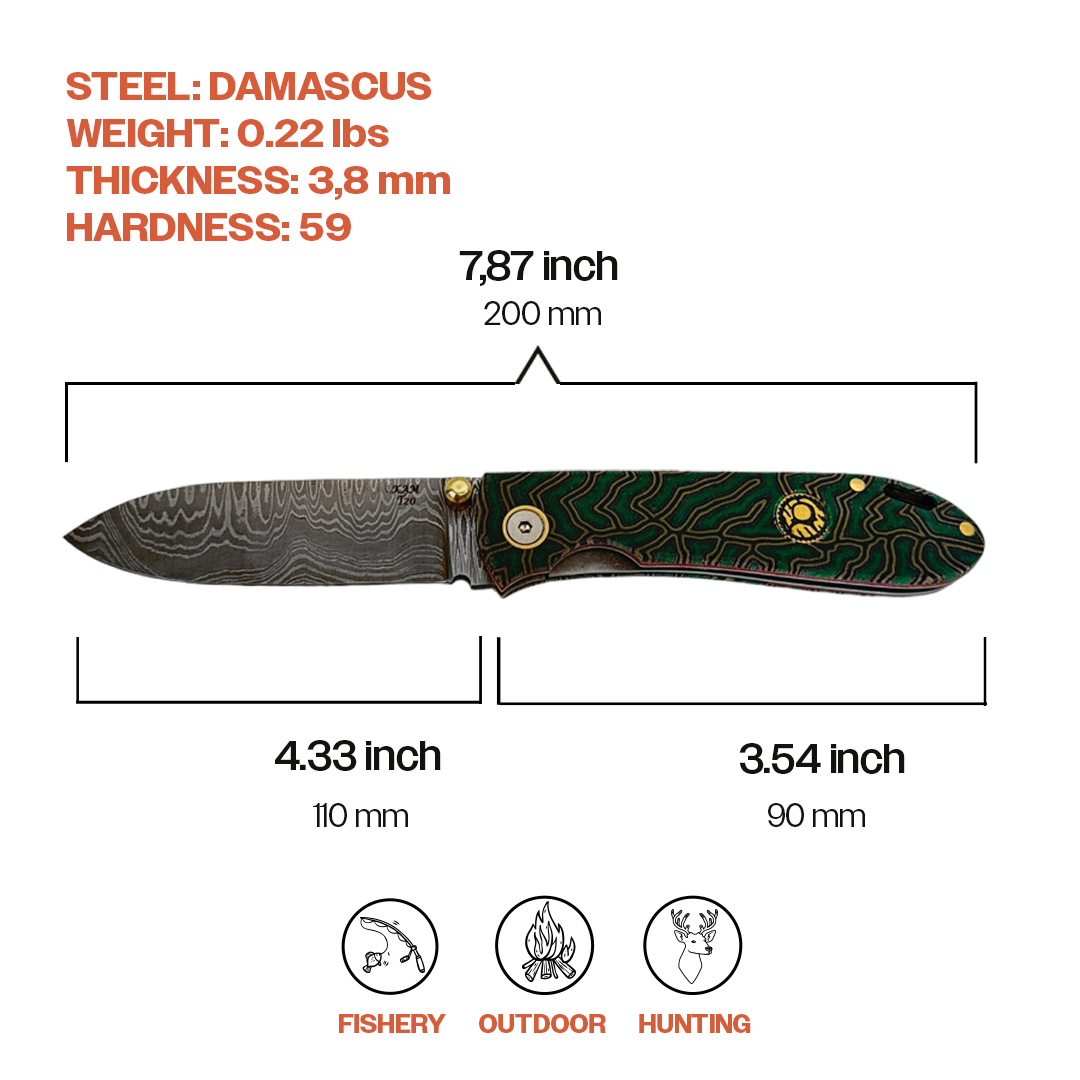 Kam Knife – Handmade Damascus Pocket Knife Survival EDC Knife with 3.1