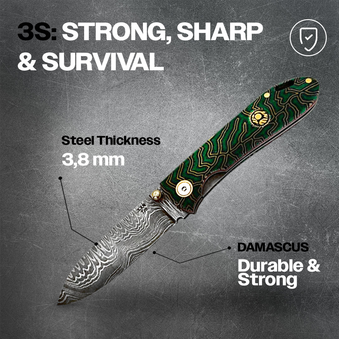 Kam Knife – Damascus Pocket Knife Survival EDC Knife with 3.14" Damascus Folding Knife Blade; Small Hunting Knife Perfect for Outdoors, Camping and Hiking - Kam Knife US