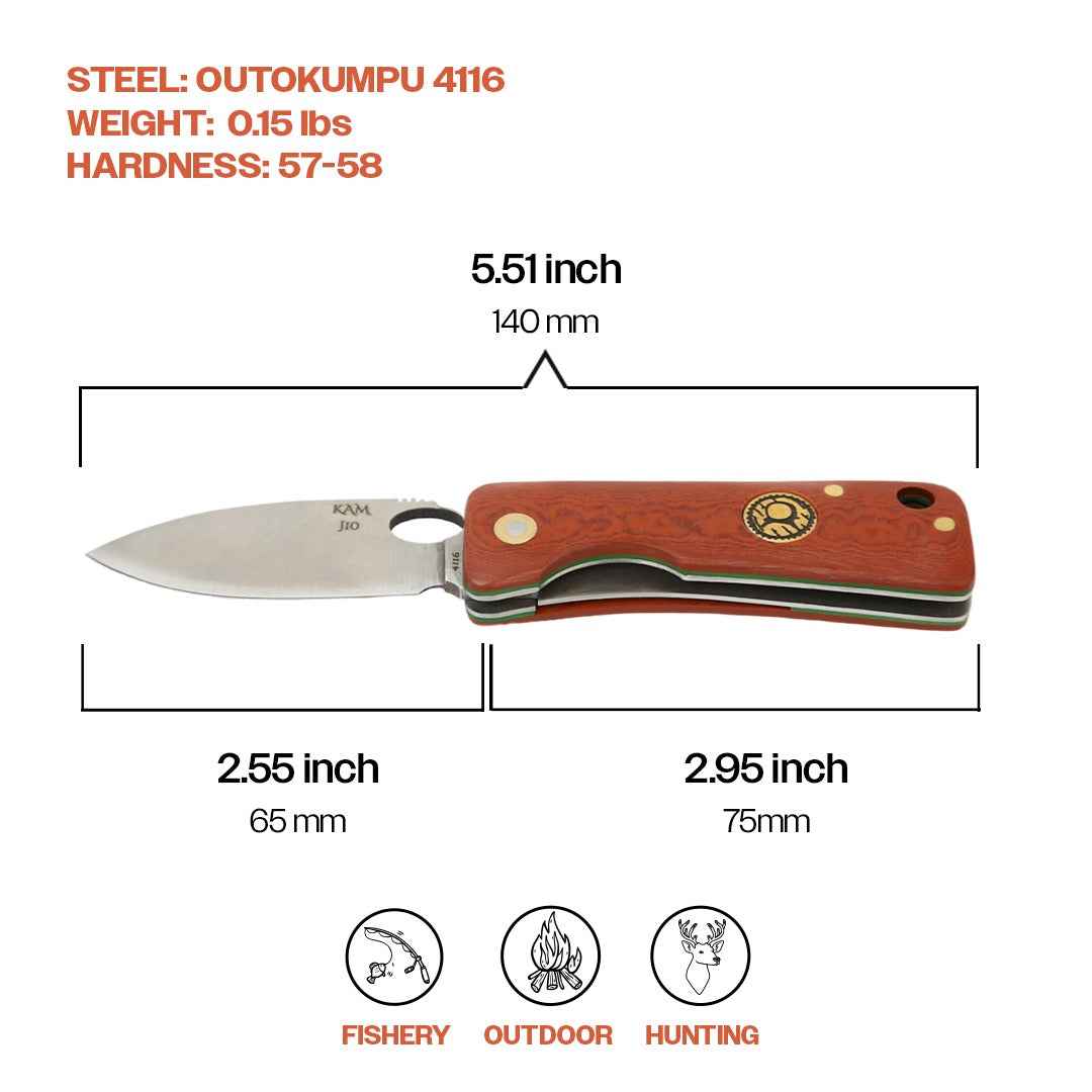 Kam Knife – J10 4116 Steel Red Inlay Handle Pocket Knife
