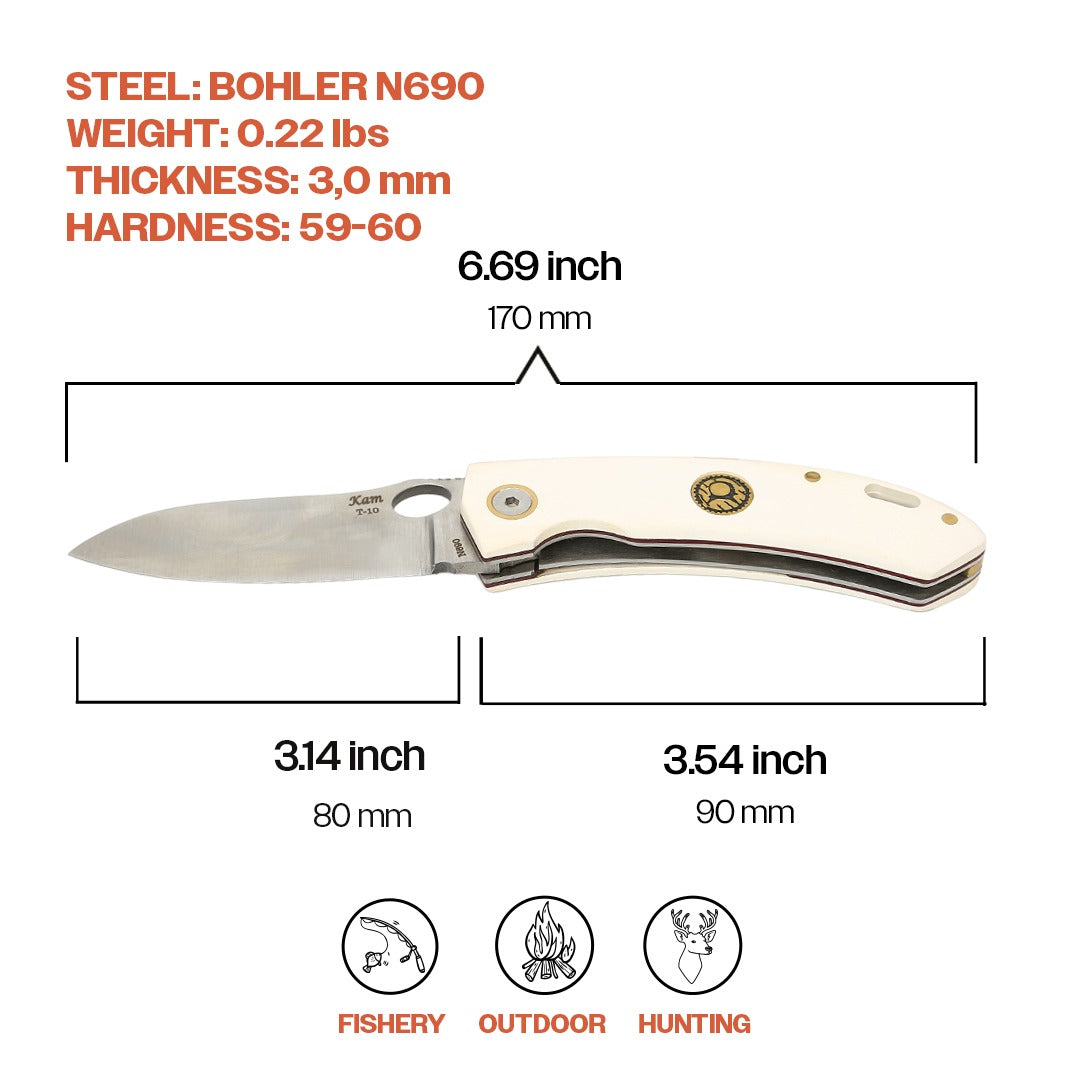 Kam Knife - T10 N690 Steel White Handle Pocket Knife