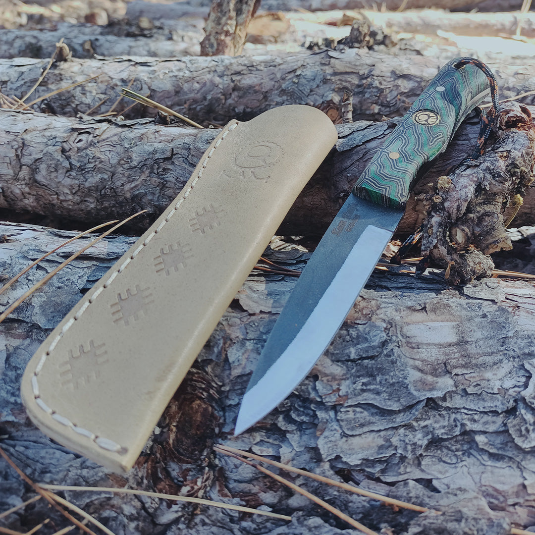 Kam Knife - Fixed-Blade BÖHLER Knife Stainless Steel D2 with 4.33" Blade EDC Knife; Micarta and Green Linen Handle Camping Knife; Large Hunting Knife Perfect for Outdoors and Hiking - Kam Knife US